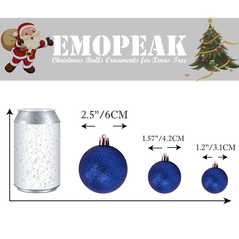 Emopeak 24Pcs Christmas Balls Ornaments for Xmas Christmas Tree - 4 Style Shatterproof Christmas Tree Decorations Hanging Ball for Holiday Wedding Party Decoration (Navy Blue, 1.6"/4.2CM) - Image 3
